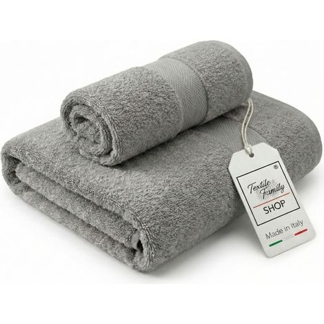 Paire de serviettes grises visage et invités - Serviette éponge éponge 100 % coton 450 g/m² fabriquée en Italie