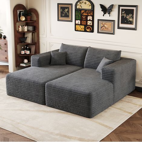 Canapé modulaire en velours côtelé gris foncé, sans montage (1/5)