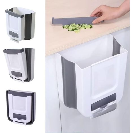 Poubelle Suspendue Pliable avec Couvercle Pour Cuisine Camping, Poubelle de Cuisine Pliable de Cuisine Poubelle de Cuisine Pour Cuisine/Camping/Voiture/Salle de bain/Bureau (Gris) (1/5)