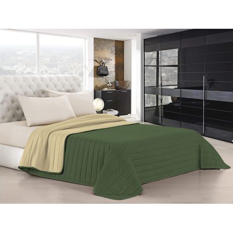 Trapuntino Estivo Linea Elegant Made in Italy Copriletto Stampato in Morbida Microfibra - Trapunta Primavera Estate Mezza Stagione - Piazza e Mezza 220x270cm, Verde Scuro/Panna (1/4)