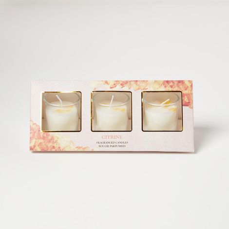 HOMESCAPES Yellow Citrine Summer Garden Crystal Scented Candle Set – Pack of 3 (1/5)