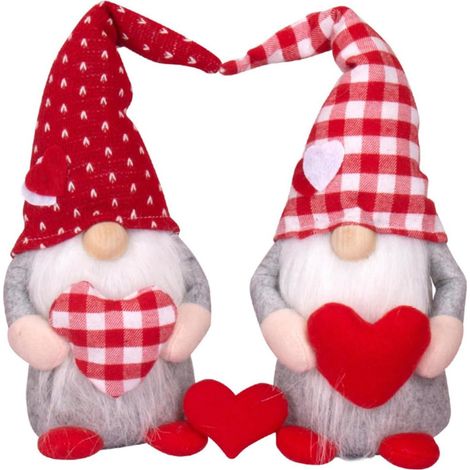 2-teiliges Valentinstags-Gnome-Set, romantische Dekoration mit karierten Hüten für Zuhause, Geschenk für Paare und Freunde