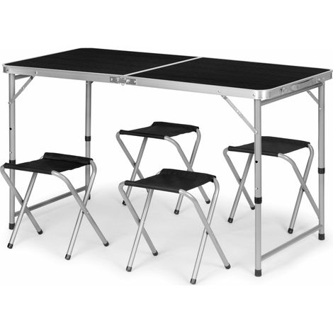 Tavolo da giardino pieghevole in valigia con maniglia per il trasporto e regolazione in altezza, e set di 4 sedie 120x60x70 cm grigio scuro