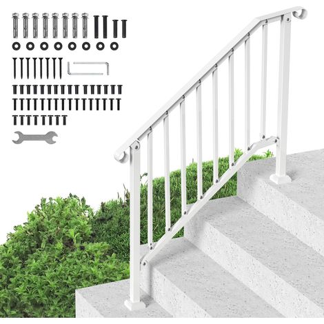 VEVOR Kit Corrimano per Gradini Esterni, Scale 3-4 Gradini, Ringhiere in Acciaio Carbonio di Transizione, con Kit di Installazione, Corrimano per Anziani, in Cemento e Portico, Tubo Retrò Bianco