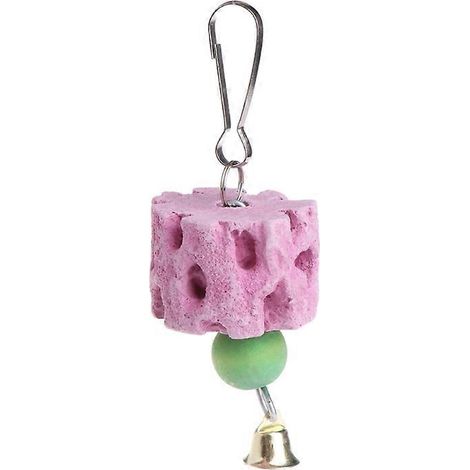 Jouet à mâcher perroquet, pierre à bec pour oiseaux avec cloche, complément alimentaire calcium, taille M. (1/4)