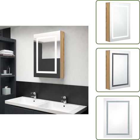 LED-Spiegelschrank fürs Bad Eichenoptik 50x13x70 cm - LED-Spiegelschrank - Badezimmermöbel - Spiegelkommode - Wandspiegel - Make-up-Spiegel