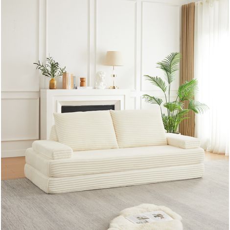 Sofá modular beige de pana con respaldos y reposabrazos ajustables (1/5)