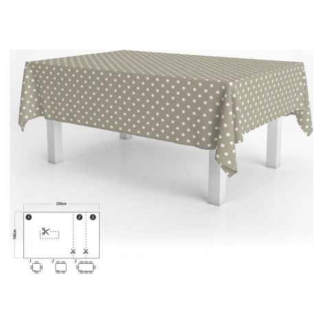 Tovaglia Antimacchia Tela Cerata Rettangolare 140 x 250 cm. Pois beige (1/4)