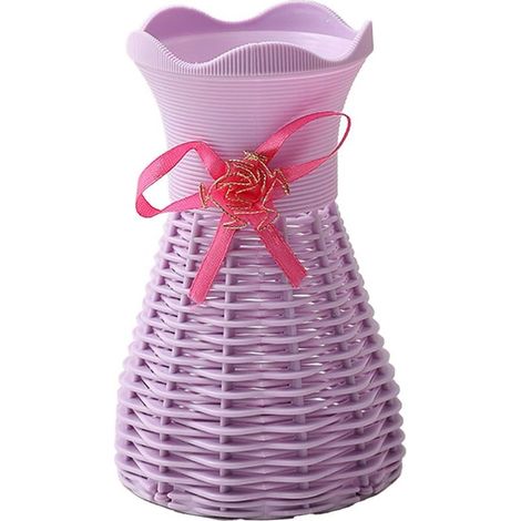 Vase en plastique violet, 8,5 x 16 cm – vase tressé en forme de panier – parfait pour les fleurs séchées et la décoration moderne. (1/5)
