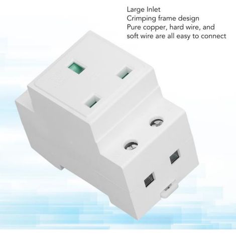 Prise Pour Rail Din - 250 V 13 A - Ignifuge Nylon - Pour Installation Electrique Modulaire - 1 Unite (1/4)