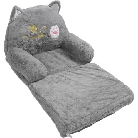 Canapé pour enfant en bas âge, motif chat mignon, fauteuil inclinable, canapé pliant pour la sieste, les jeux et le sommeil, gris, 2 couches (1/5)
