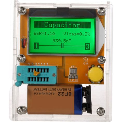 Testeur de transistors, diodes, triodes, condensateurs, ESR, MOS, PNP, NPN et LCR multifonctionnel avec écran LCD rétroéclairé et étui.