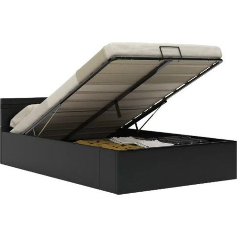 Lit coffre à LED simili cuir noir Rundi 140x200 (1/5)