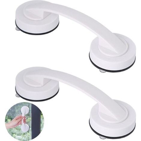 2 Pièces Ventouse Super Forte Poignée, Poignée de Porte à Ventouse Portable, Grandes Poignées de Porte et de Fenêtre en Verre, Adapté pour la Salle de Bain et l'Armoire, Blanc (1/5)