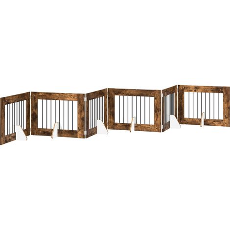 Foldable Dog Gate with Stands 6 pcs Smoked Oak 482 cm vidaXL