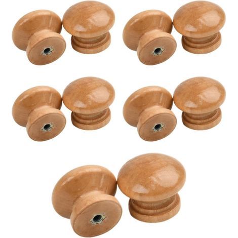 Lot de 10 Bouton de Meuble, Poignée Meuble Bois avec Vis, Poignee de Meuble Ronds Couleur du Bois, Boutons de Portes pour Placards, Commodes, Armoires (1/5)