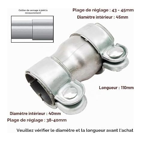Pipe Connector Exhaust Clamp 40mm to 45mm Reducer Strip Exhaust Pipe Stainless Steel Clamp Double Exhaust Sleeve Fitting (1/4)