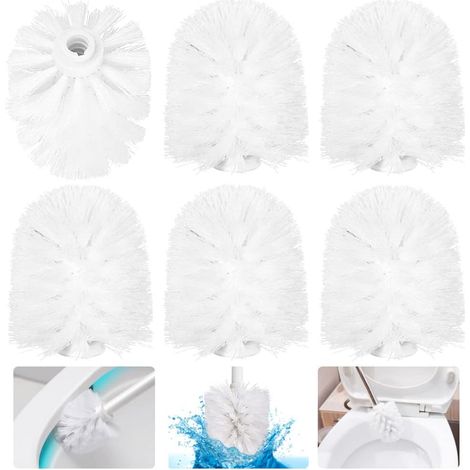Lot de 6 têtes de brosse WC de rechange en plastique, 7,5 x 6 cm, durables, pour salle de bain, hôtel, maison (blanc) (1/5)