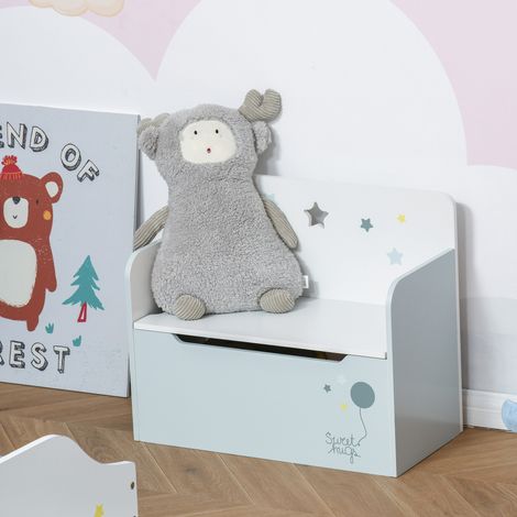 Banc de rangement avec dossier en bois pour enfants de 3 à 6 ans. 60 x 30 x 50 cm. Bleu.