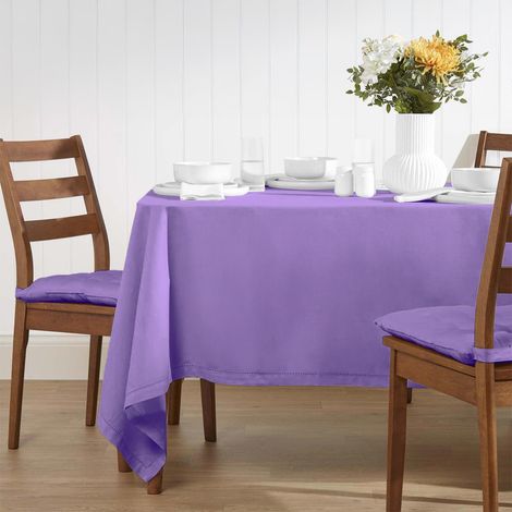 HOMESCAPES Purple Cotton Square Tablecloth 140 x 140 cm