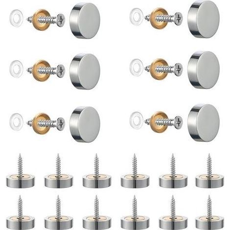 Kit de 20 vis en acier inoxydable brossé avec cache-vis décoratif argenté – Dimensions 12/14 x 5 mm – Idéal pour miroirs et meubles, résistant à la rouille (1/5)