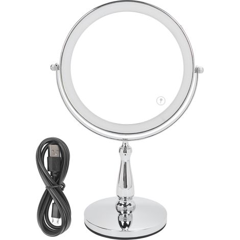 Miroir de maquillage LED 8 pouces double face, interrupteur tactile, rotation 360°, grossissement 3x, rétroéclairage argenté brillant (1/5)