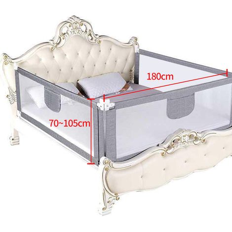 Barandilla de cama para niños, Barandilla de seguridad para niños ajustable en altura, anticaída, barandilla de protección para niños Gris 1,8 M (1/5)