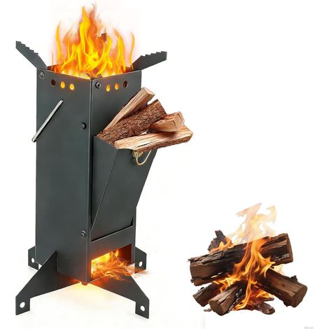 Poêle à fusée pour barbecue, poêle à bois fusée en fonte d'acier avec sac de transport (1/5)
