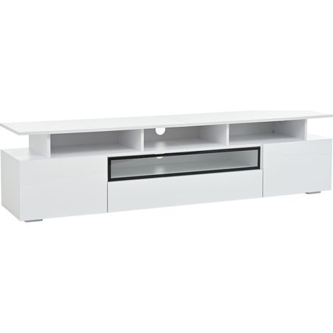Mobile TV alto lucido bianco 180 x 38 x 45 cm con LED, 2 ante, 1 cassetto, per TV fino a 75 pollici (1/5)