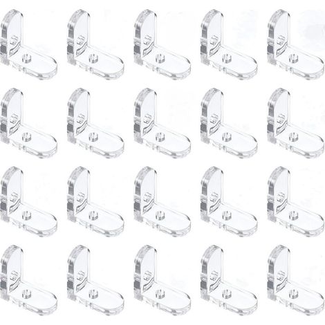 Set mit 20 transparenten L-förmigen Eckverbindern und 40 M3-Muttern. 90°-Eckwinkel aus Acryl für Möbel. Rechtwinklige Halterung für Regalböden. (1/4)