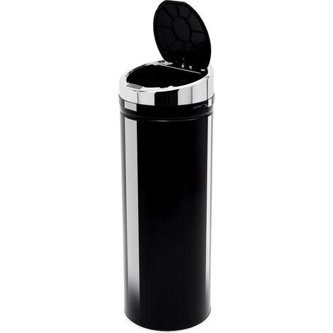 50L Sensor Bin Quiet Soft-Close Lid, Automatic Touchless Motion Sensor Rubbish Bin Fingerprint Resistant, Stainless Steel for Hygienic Kitchen, Home Office Use, Black (1/5)
