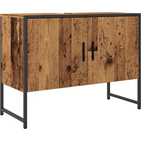 Armoire de salle de bain vintage peu encombrante rangement 80 x 33 x 60 cm en bois vieux bois (1/5)