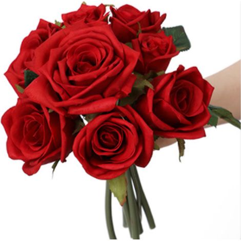 Bouquet de 8 roses artificielles rouges Fleurs artificielles pour mariage, maison, jardin