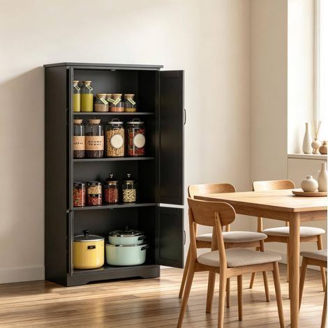 Armario de cocina negro con puertas acanaladas verticales y tiradores metálicos 60 x 30 x 123 cm (1/5)