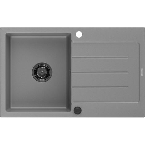 Mexen Bruno lavello in granito 1-vasca con sgocciolatoio 795 x 495 mm, grigio, sifone nero - 6513791010-71-B (1/5)