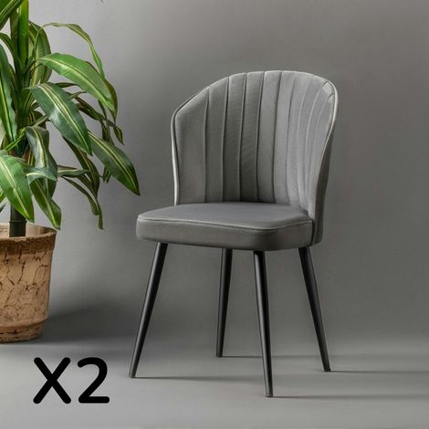 Chaise en velours gris - dossier enveloppant ROSARIO (Lot de 2) (1/5)