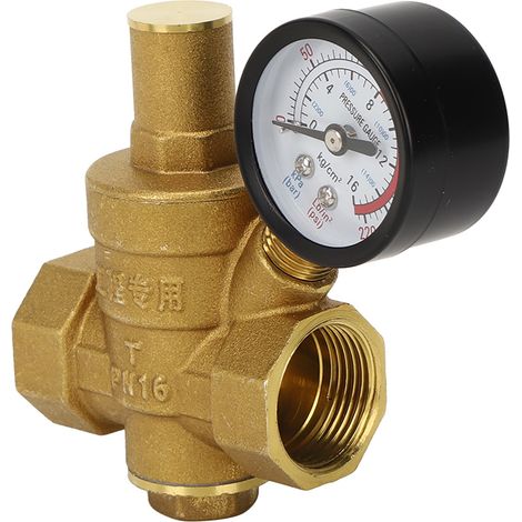DN20 Vanne de réduction de pression d'eau réglable en laiton avec Manomètre Compteur de pression, Réducteur réglable de pression d'eau en laiton (DN20) (1/5)