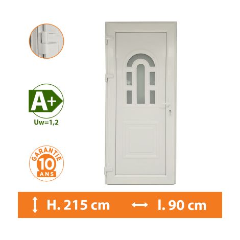 Direct Fenêtres – Porte d'entrée PVC blanc 83cm – Double vitrage 33.2/14/4 – Isolation thermique A (Ud = 1,4) – Seuil aluminium PMR