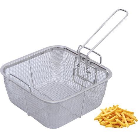 1 Panier Carré, Acier Inoxydable, Poignée Ergonomique, Crochets de Suspension, Cuisson Friture (1/5)