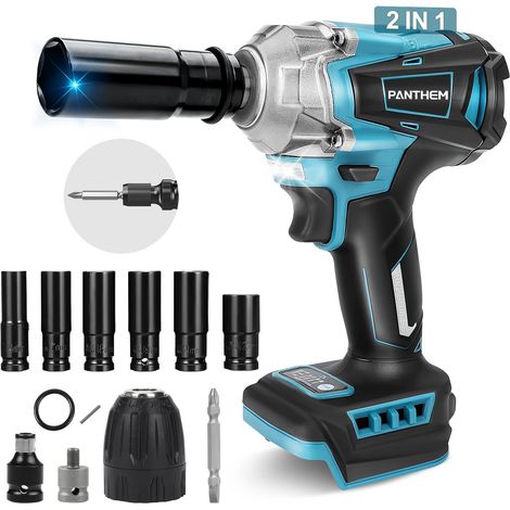 Clé à Chocs Sans Fil Brushless Compatible avec Makita 18 V 1/2" 750Nm Boulonneuse à Choc Electrique Batterie Visseuse à chocs avec 6 Douilles à Chocs pour la Voiture et la Maison (sans batterie) (1/5)