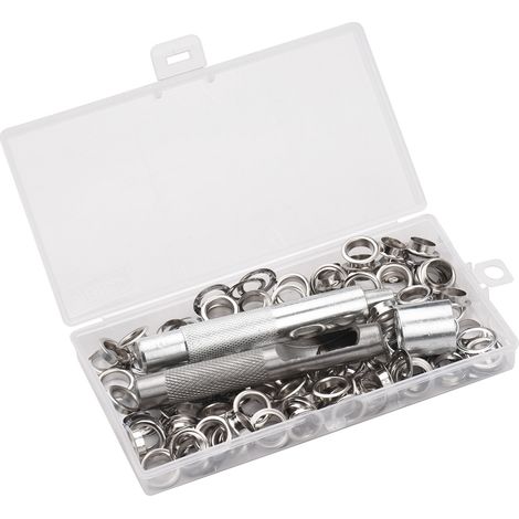 100 ensembles d'œillets avec rondelles à œillets 0,236 pouce 3 outils d'installation œillets en métal argenté pour bâches de vêtements en cuir et tissu (1/5)