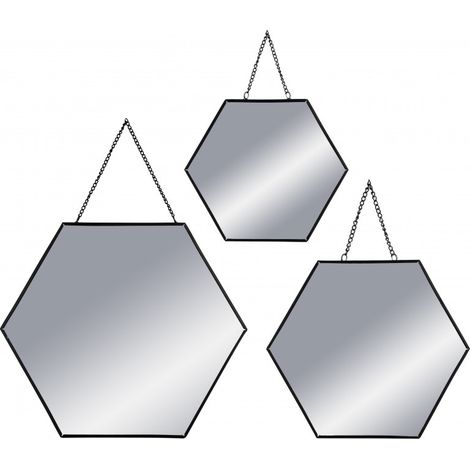 Lot de 3 miroirs héxa métal chaine atmosphera - noir