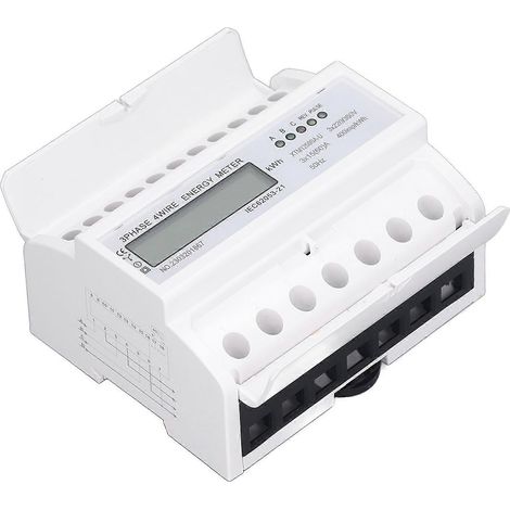 Compteur d'énergie triphasé, affichage de la consommation électrique, écran LCD, montage sur rail DIN, wattmètre 3 x 15 A, 2 prises CC