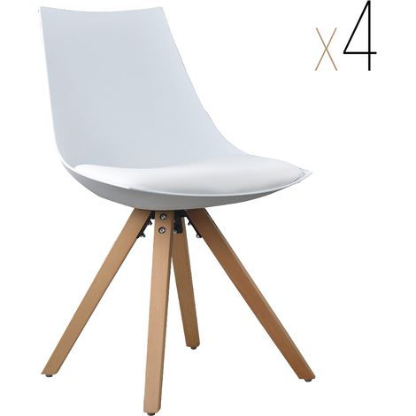 Esszimmerstuhl Gusto Weiß Küchenstuhl aus Holz mit Sitzschale + Sitzkissen aus Kunstleder 4 Stück (1/5)