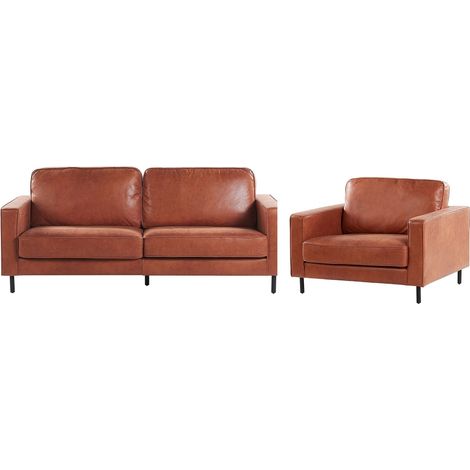 Living Room Set 4 Seater SAVALEN Faux Leather Golden Brown