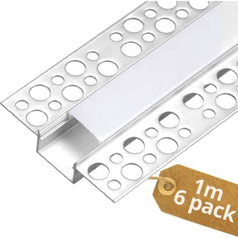 6 Pièces 1 m Profilé Alu pour Ruban LED Largeur Max 17mm, Profilé LED pour Plafonds et Murs en Cloison Sèche/Plâtre (1/5)