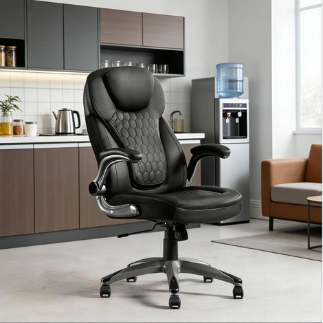 Silla de oficina de respaldo alto regulable con reposabrazos abatibles negra DESVIAE (1/5)