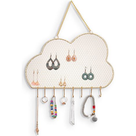 Organisateur de Bijoux Suspendu,Armoire à bijoux，Cintre d'affichage de Boucle d'oreille fixé au Mur en métal avec Crochets,Colliers en Maille d'or Porte-Bracelets Support de Rangement (19  30cm)