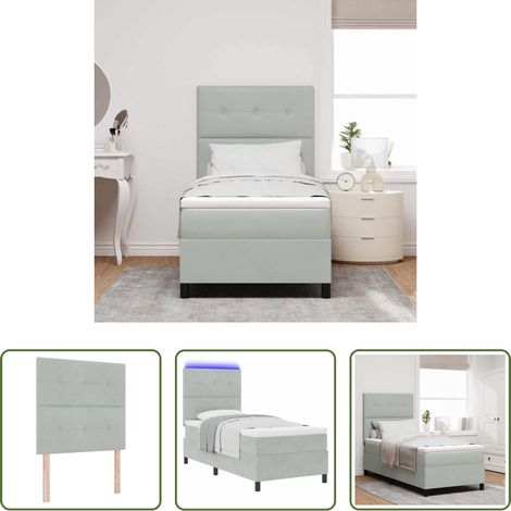 vidaXL Boxspringbett mit Matratze -  LED Boxspringbett mit Matratze Hellgrau 100 x 200 cm Samt (1/5)