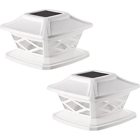 [2 pièces] lampe frontale de poteau solaire blanche LED éclairage de clôture de jardin lampe décorative de poteau de pile en bois Blanc (1/5)